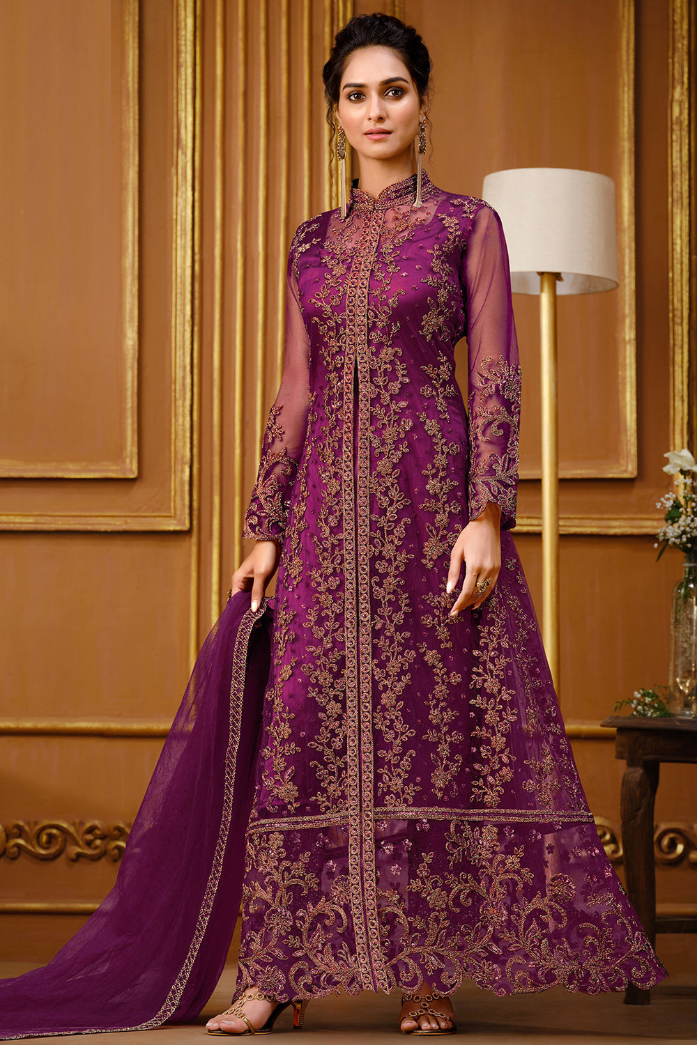 anarkali dress purple Hand Embroidered Anarkali Dress/purple Anarkali Suit Set/purple Hand Work Anarkali Usa/indian Dresses/purple Sleeveless Embroidered Anarkali