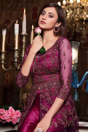 Magenta Purple Heavy Embroidered Anarkali Dress
