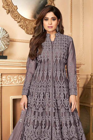 Mauve Violet Heavy Embroidery Anarkali Dress