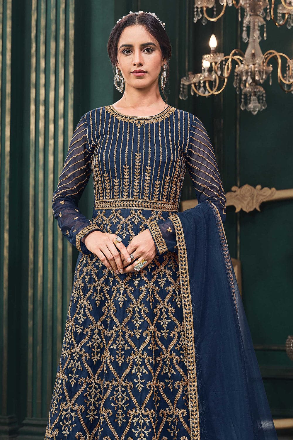 blue anarkali dress designs Alveera Premium Navy Blue Anarkali Suit Set