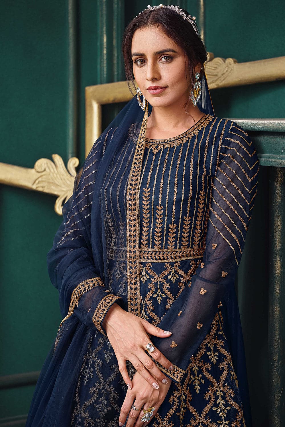Navy blue anarkali dress deals
