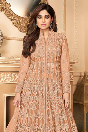 Pastel Peach Heavy Embroidery Anarkali Dress