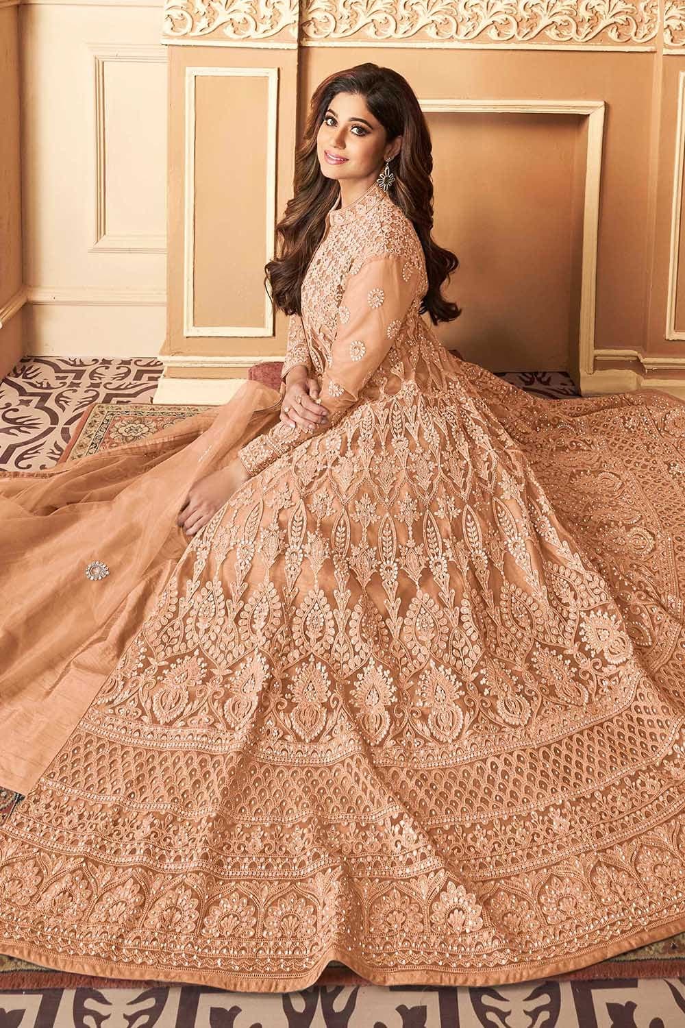 anarkali dress pastel colour Pastel Pink Embroidered Anarkali with Sharara & Dupatta Set subhvastra