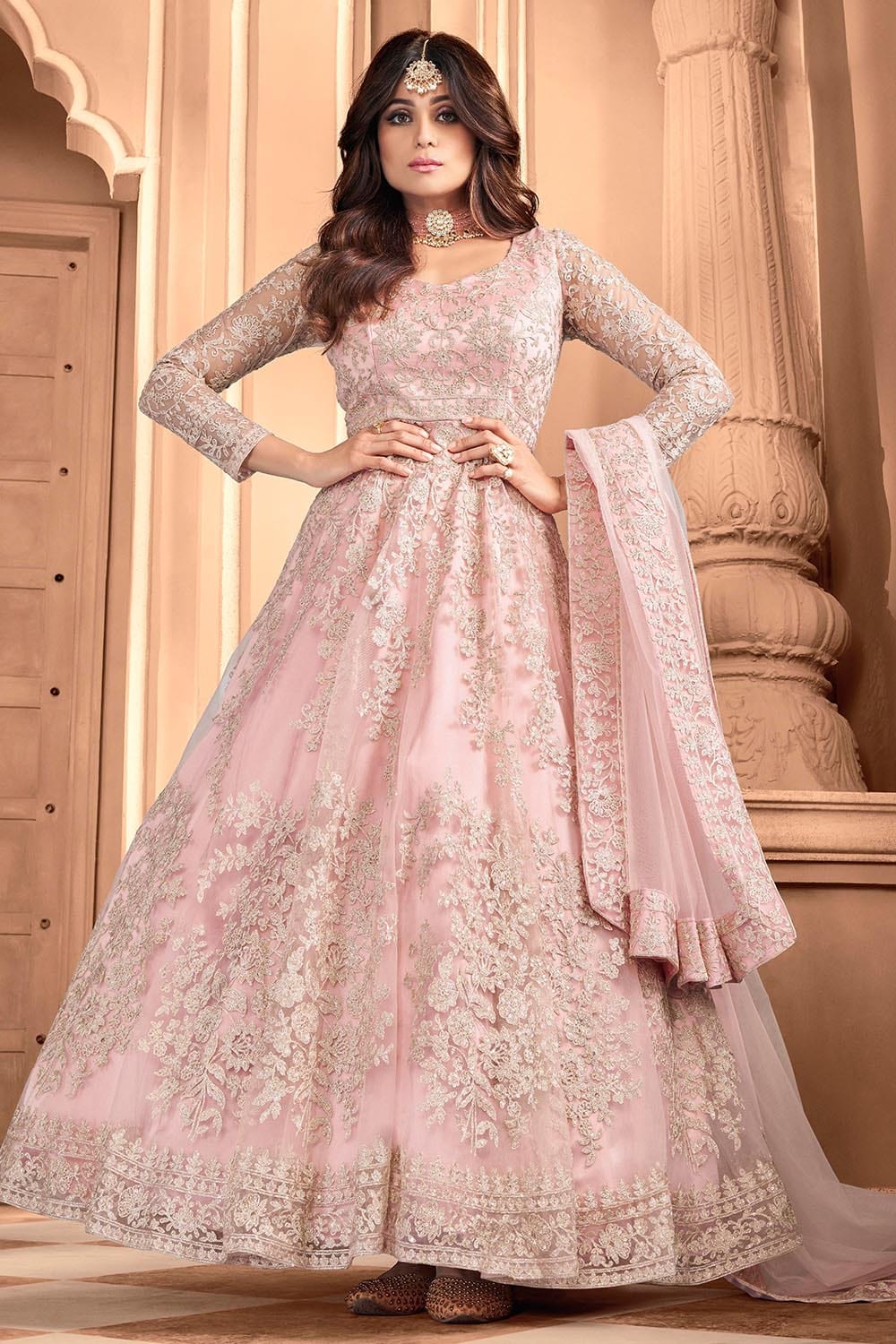 anarkali dress pastel colour Green Dress With Dupatta Pastel Green Georgette Sequined Anarkali Gown With Dupatta