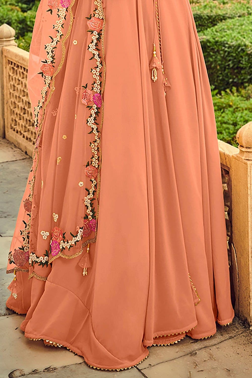 peach and brown colour combination dress Cotton mal Fabrics Long Kurti With Dupatta In Peach Color With Embroidery