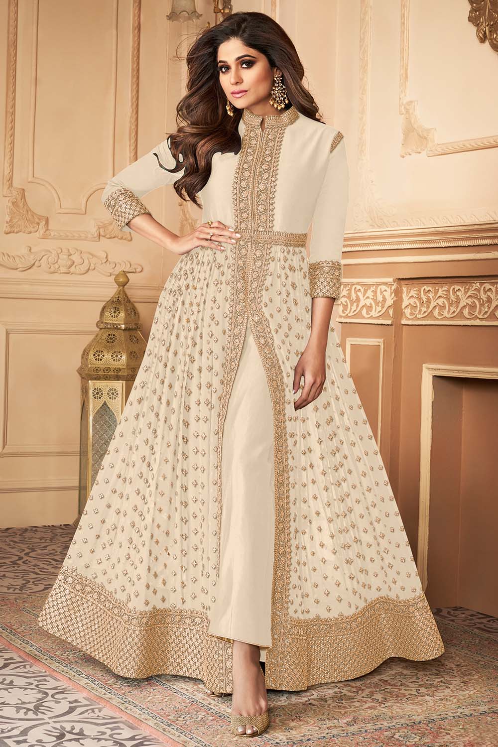 Swan White Chikankari Anarkali Suit Set