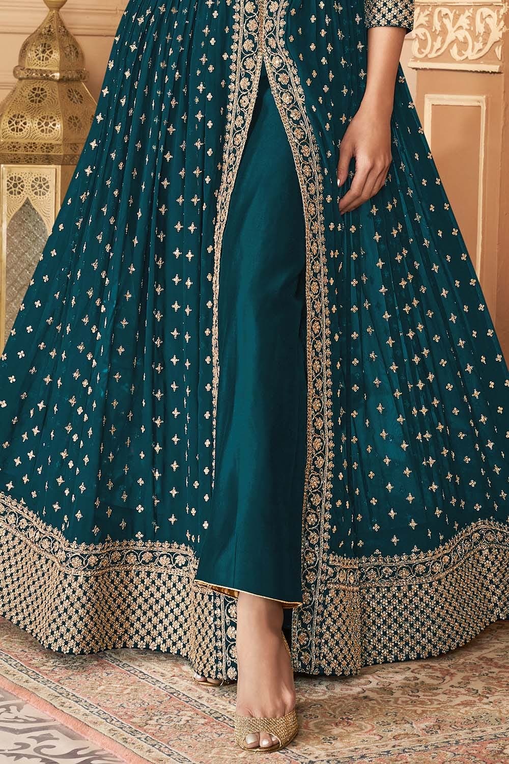 Buy Pine Green Anarkali Dress 25124 Online | Karagiri Buy Pine Green Anarkali Dress 25124 Online | Karagiri