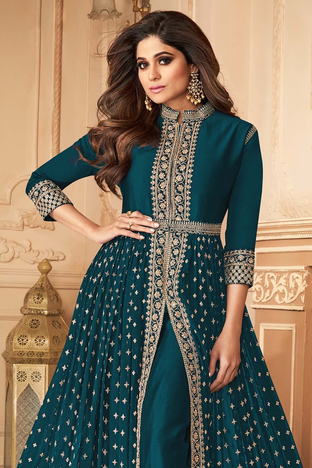 Buy Pine Green Anarkali Dress 25124 Online | Karagiri Buy Pine Green Anarkali Dress 25124 Online | Karagiri
