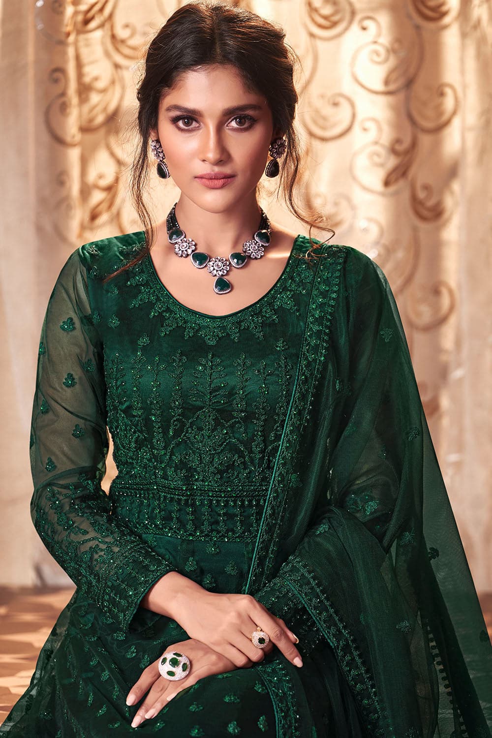 Buy Pine Green Anarkali Dress 27019 Online | Karagiri Buy Pine Green Anarkali Dress 27019 Online | Karagiri