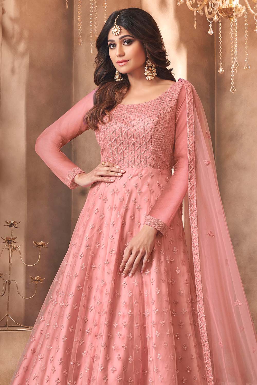 saree dress pink Pink Chiffon Ruffle Pre-Stitched Wedding Saree Set by Lashkaraa at Pernia's Pop Up Shop