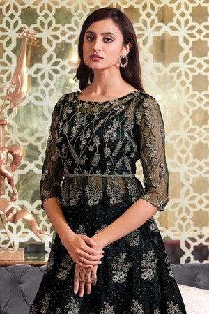Sable Black Heavy Embroidered Anarkali Dress