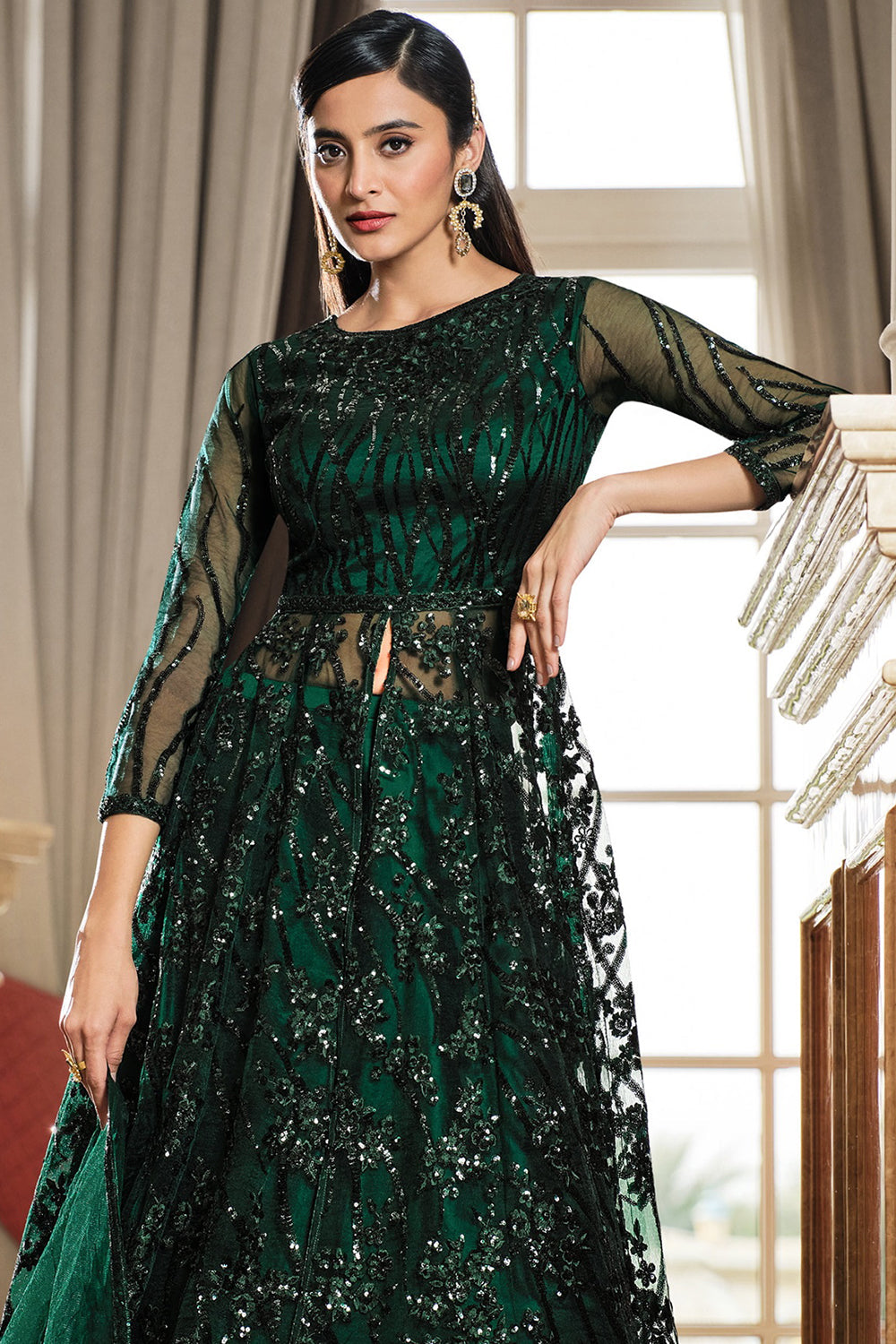 Sea green Net Embroidered Anarkali Suit with Dupatta - ASU3631