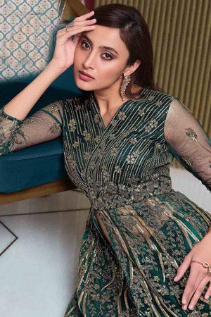 Sacramento Green Heavy Embroidered Anarkali Dress