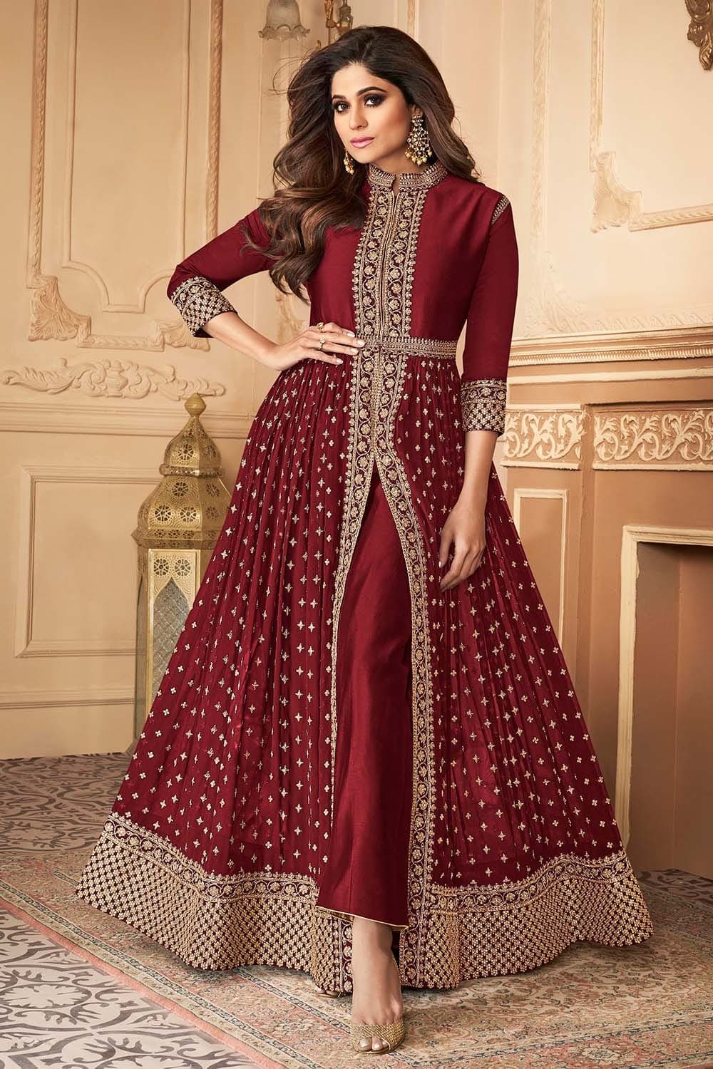 anarkali dress sangria red anarkali dress silk saree online 30266559627457