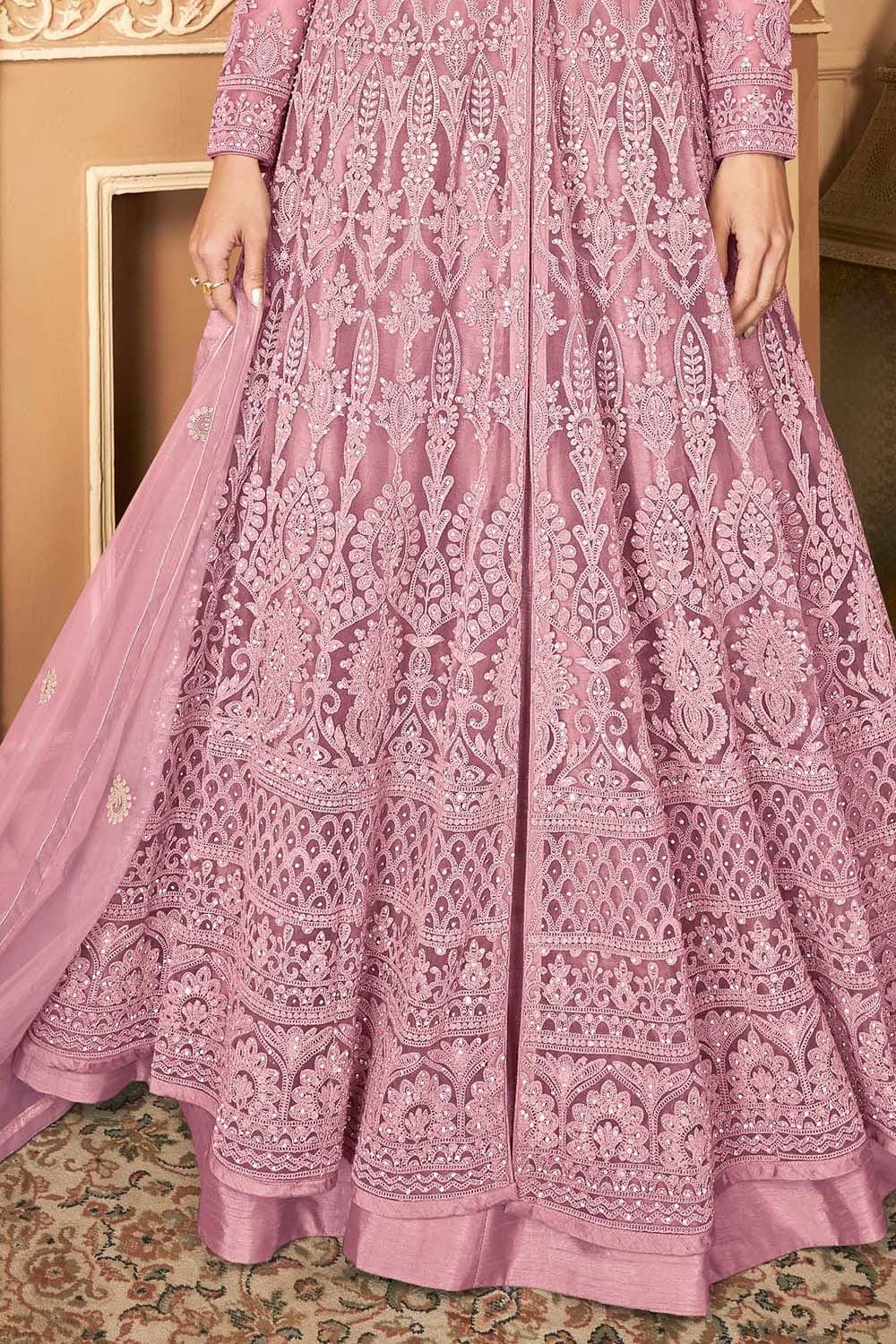 Buy Soft Pink Heavy Embroidery Anarkali Dress onlineKaragiri