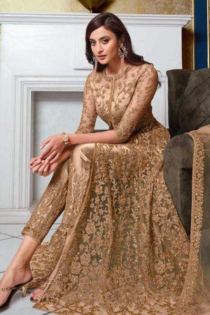 Tortilla Brown Heavy Embroidered Anarkali Dress