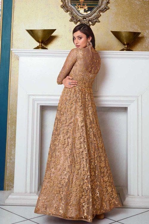 Buy Tortilla Brown Heavy Embroidered Anarkali Dress 49249 Online | Karagiri Buy Tortilla Brown Heavy Embroidered Anarkali Dress 49249 Online | Karagiri