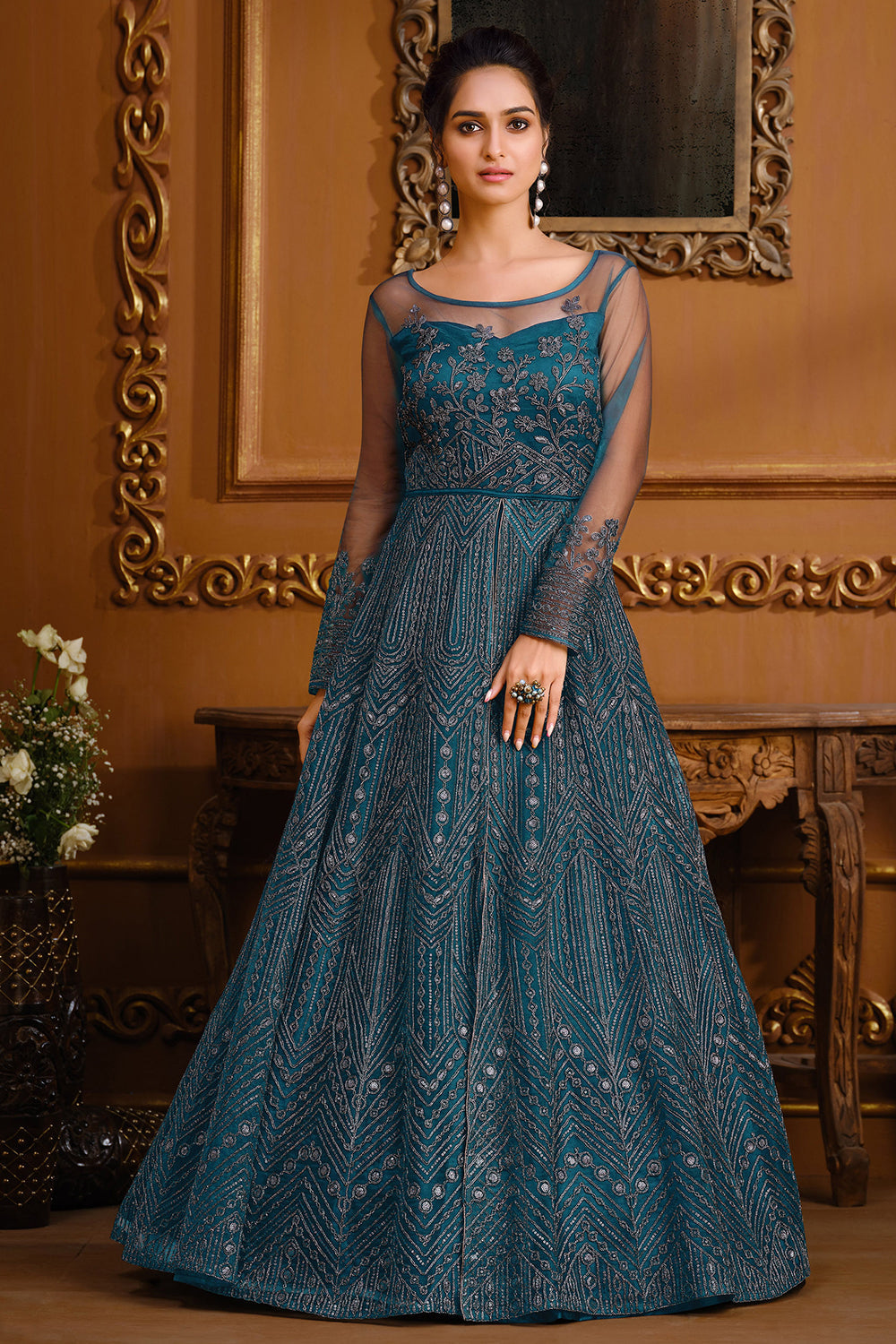 Buy Yale Blue Anarkali Dress 38662 Online | Karagiri Buy Yale Blue Anarkali Dress 38662 Online | Karagiri