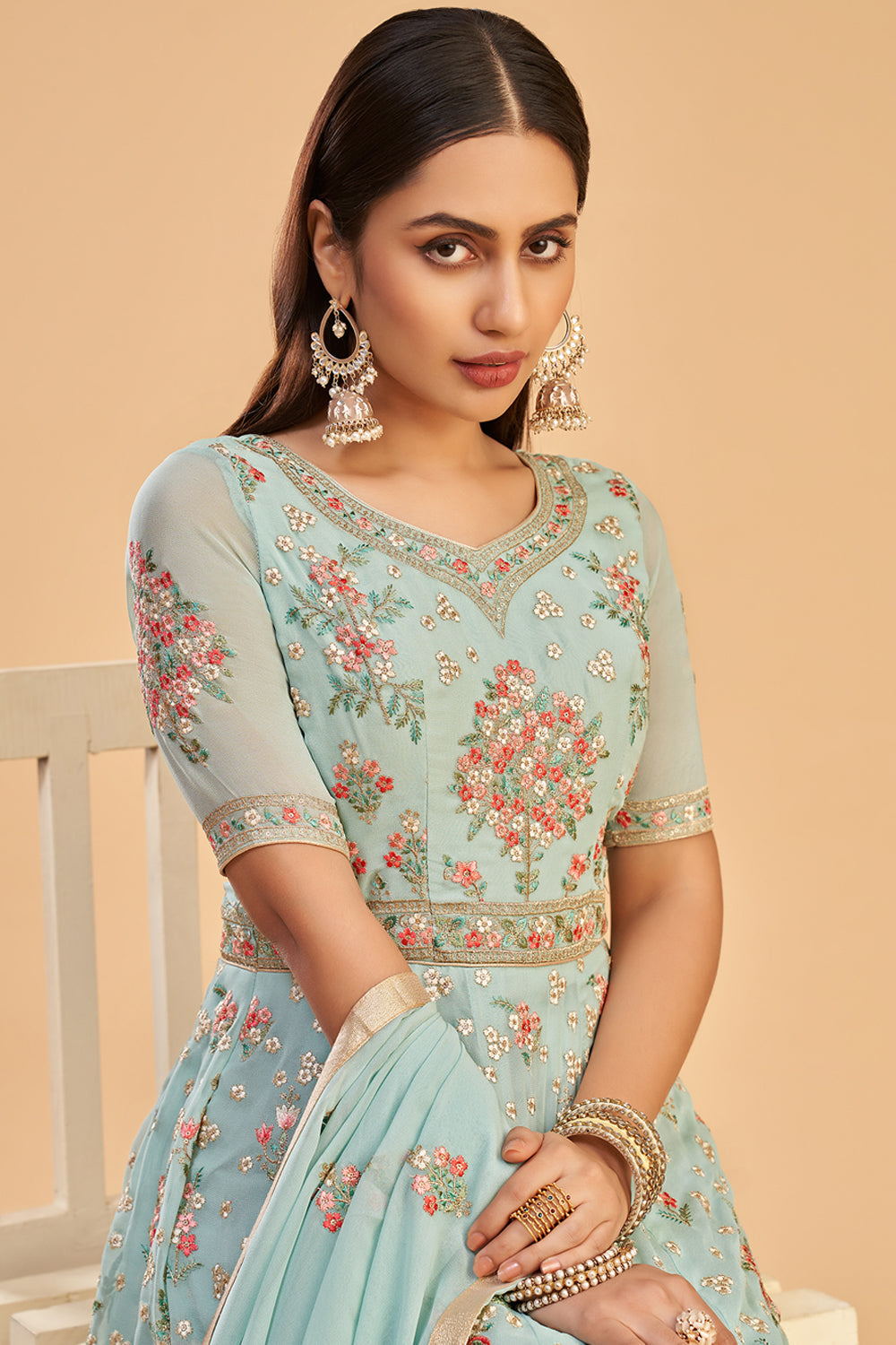 Buy Baby Blue Anarkali Suit 94661 Online | Karagiri Buy Baby Blue Anarkali Suit 94661 Online | Karagiri