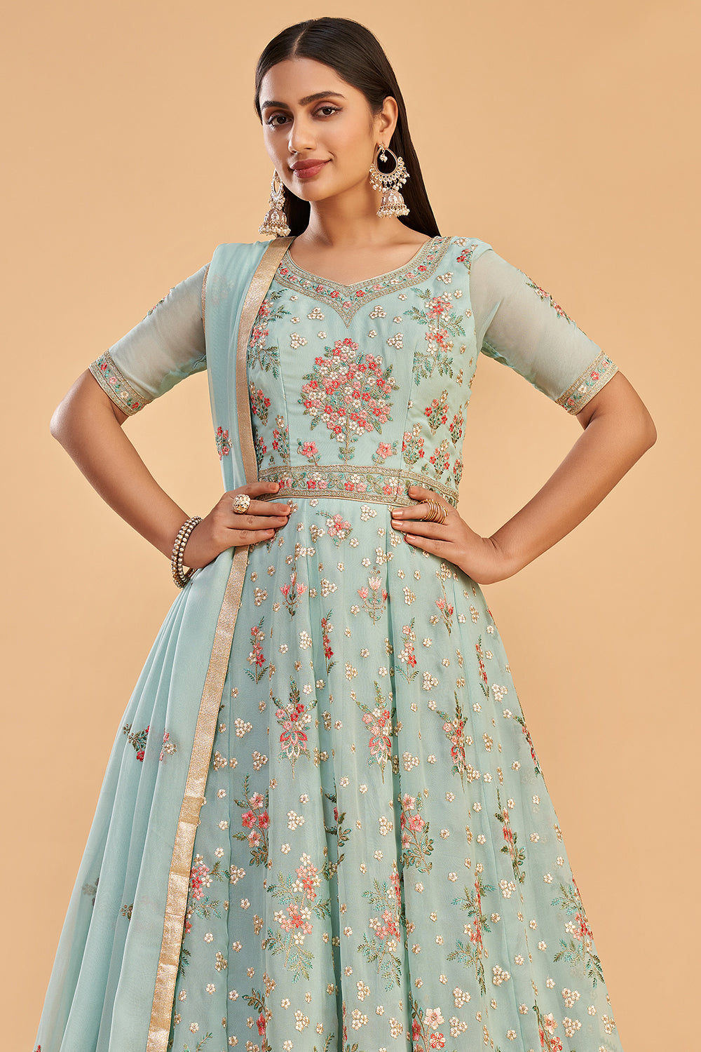 Buy Baby Blue Anarkali Suit 94661 Online | Karagiri Buy Baby Blue Anarkali Suit 94661 Online | Karagiri