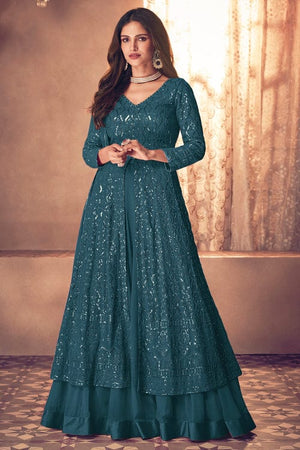 blue anarkali suit