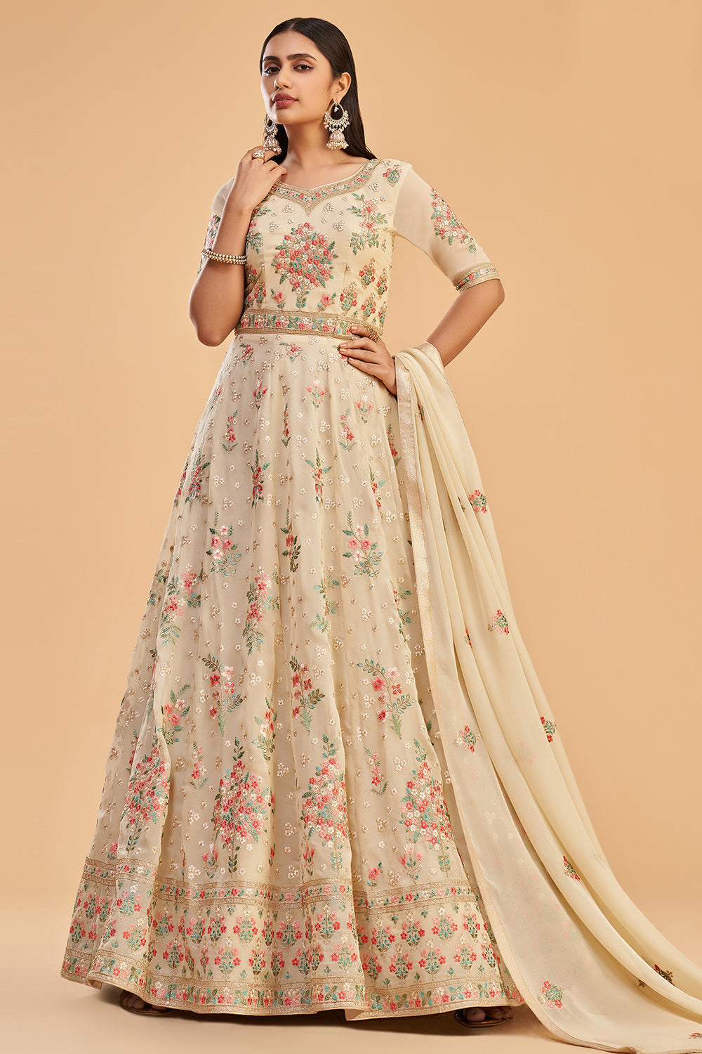 Buy Flax Yellow Anarkali Suit 94624 Online | Karagiri Buy Flax Yellow Anarkali Suit 94624 Online | Karagiri