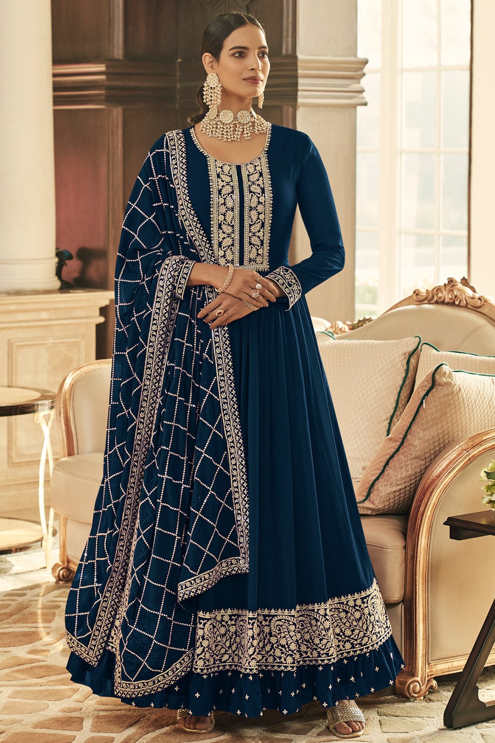 Navy Blue Anarkali Suit Karagiri