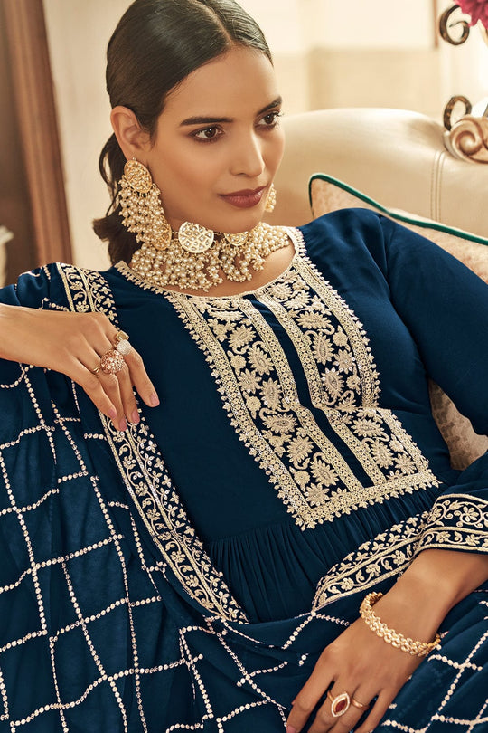 blue anarkali suit