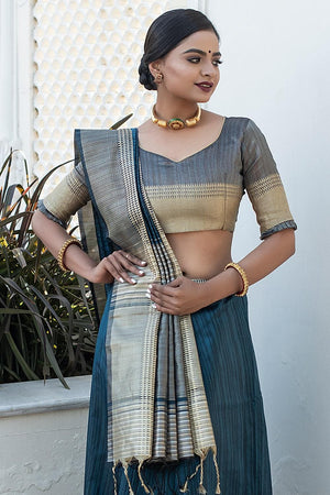 Aegean Blue Banarasi Chanderi Saree