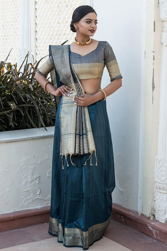 Banarasi - Chanderi Saree Aegean Blue Banarasi Chanderi Saree saree online