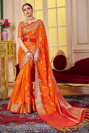 Amber Orange Banarasi Chanderi Saree