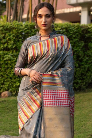 Anchor Grey Banarasi Chanderi Saree