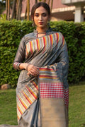 Anchor Grey Banarasi Chanderi Saree