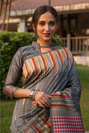 Anchor Grey Banarasi Chanderi Saree