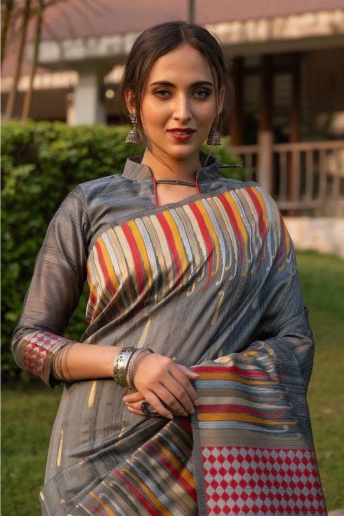Anchor Grey Banarasi Chanderi Saree