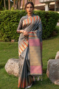 Anchor Grey Banarasi Chanderi Saree