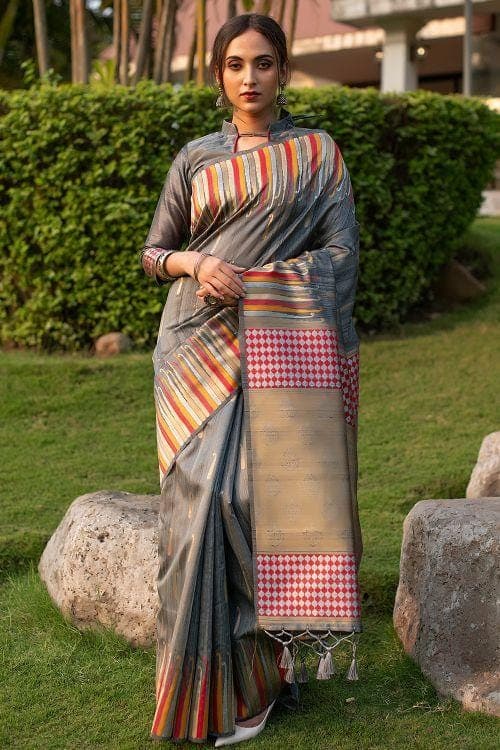Anchor Grey Banarasi Chanderi Saree