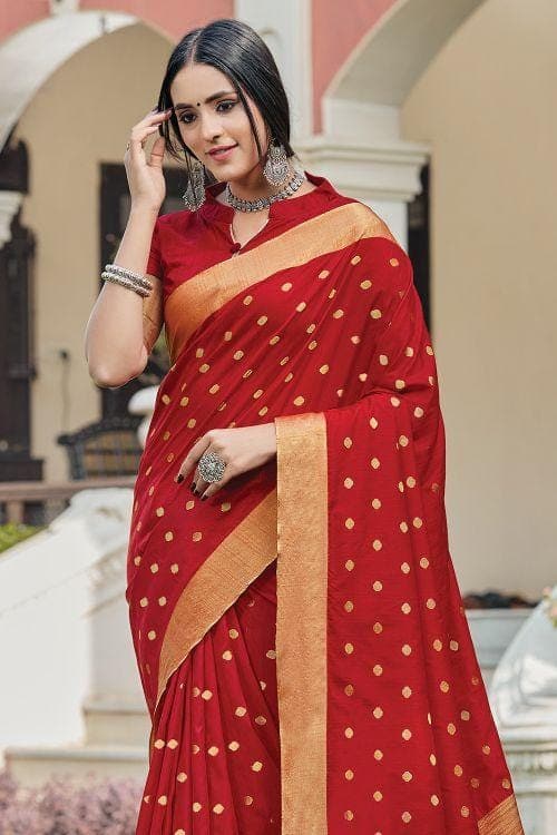 Apple Red Banarasi Chanderi Saree