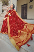 Apple Red Banarasi Chanderi Saree