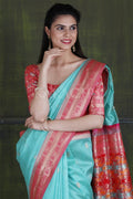 Aqua Blue Banarasi - Chanderi Saree