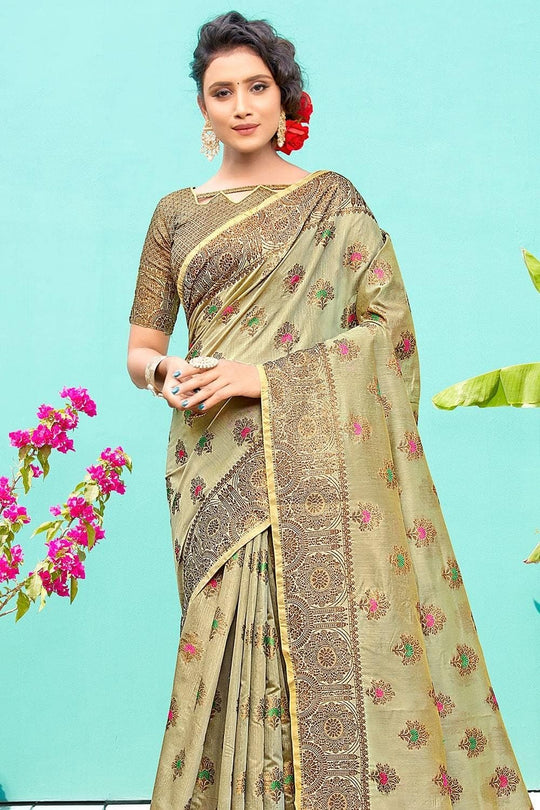 Artichoke Green Banarasi Chanderi Saree