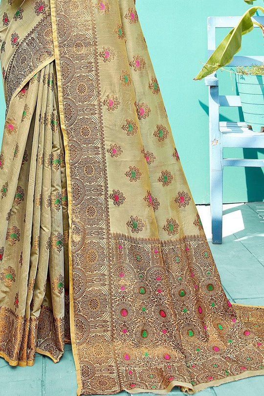 Artichoke Green Banarasi Chanderi Saree