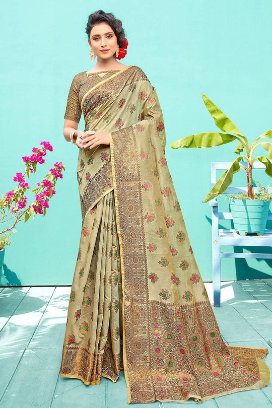 Artichoke Green Banarasi Chanderi Saree