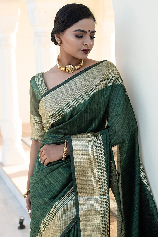 Banarasi - Chanderi Saree Basil Green Banarasi Chanderi Saree saree online