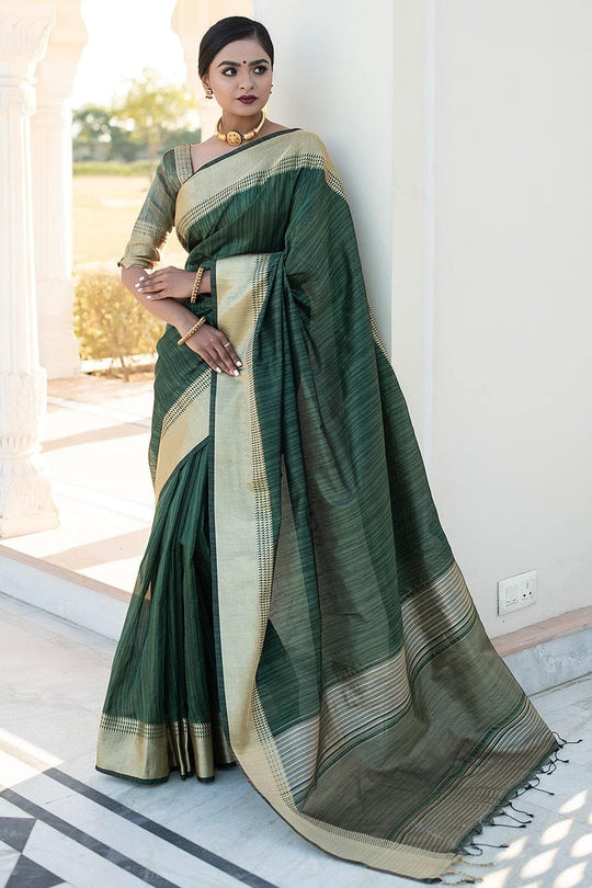 Banarasi - Chanderi Saree Basil Green Banarasi Chanderi Saree saree online
