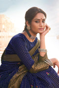 Berry Blue Banarasi Chanderi Saree