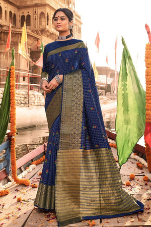 Berry Blue Banarasi Chanderi Saree