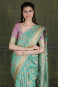 Banarasi - Chanderi Saree Bluish Green Banarasi - Chanderi Saree saree online