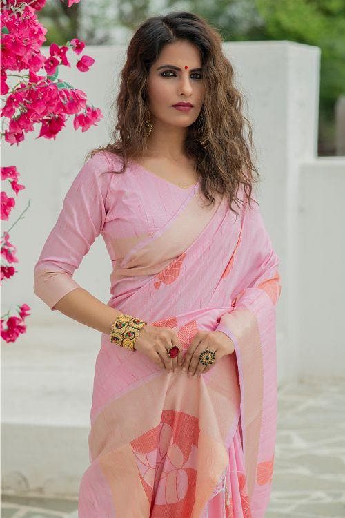 Blush Pink Banarasi Chanderi Saree
