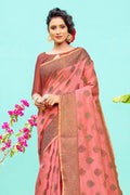 Brick Pink Banarasi Chanderi Saree
